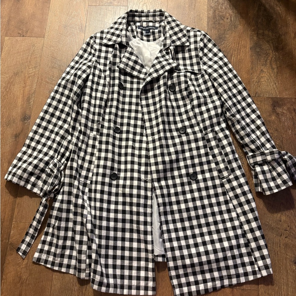 French Connection Black and White Checkered Trench Coat